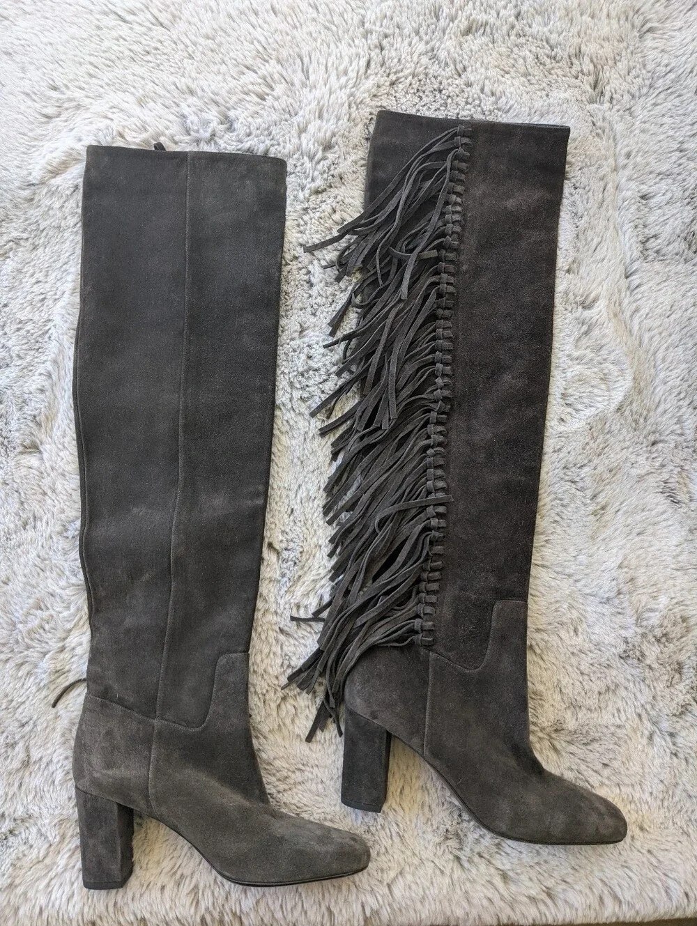 LONGCHAMP Paris fringe Over Knee Suede Boots 38